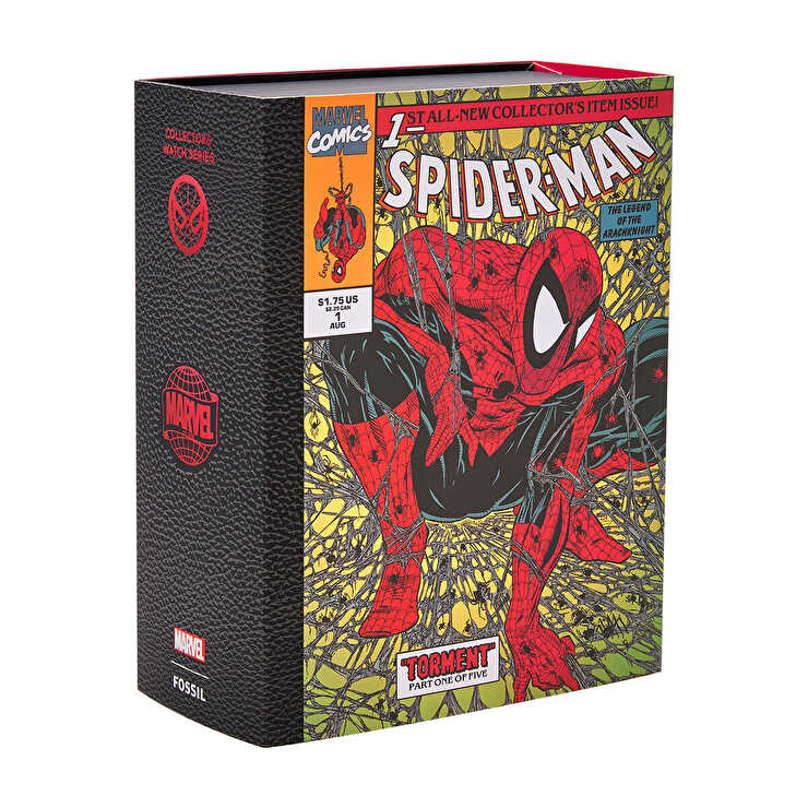 Fossil FLE1247SET Marvel x Fossil Limited-Edition Spider-Man Erkek Kol Saati ve Yaka İğnesi Seti